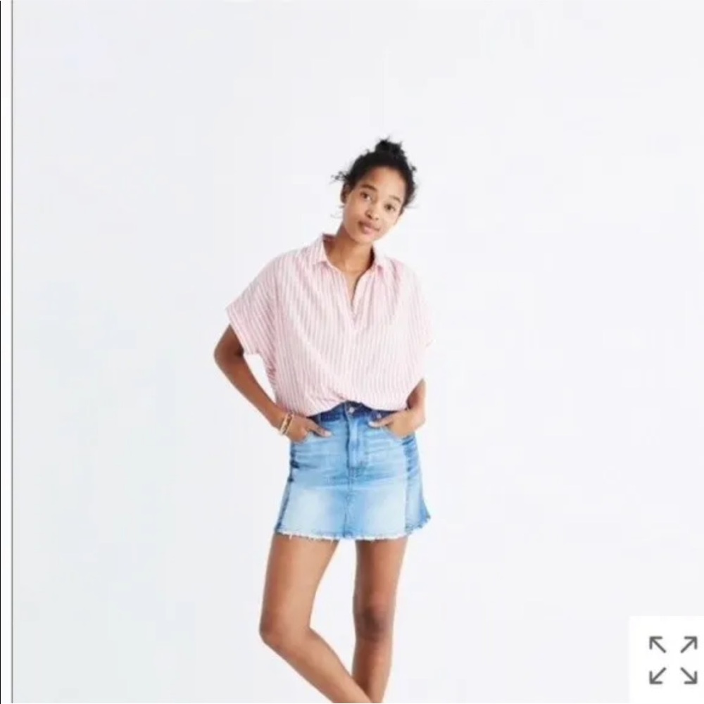 Madewell Pieced McCarren Denim Jean Two Toned Raw Hem Mini Skirt sz. 27 - Picture 2 of 6